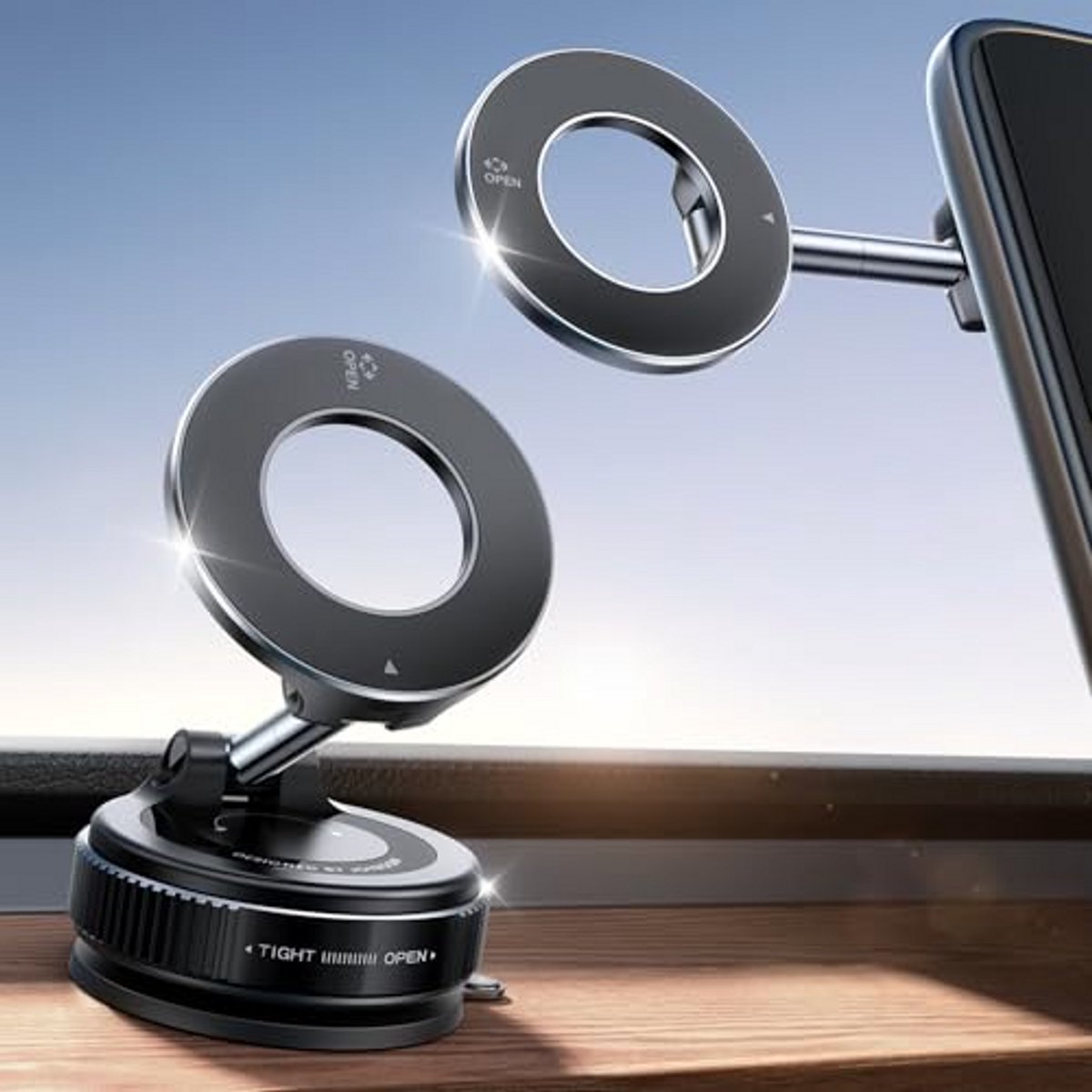 Magnetische Telefoonhouder Auto met Vacuüm Zuignap, 360° Draaibaar en Verstelbaar voor Dashboard, Voorruit en Smartphones