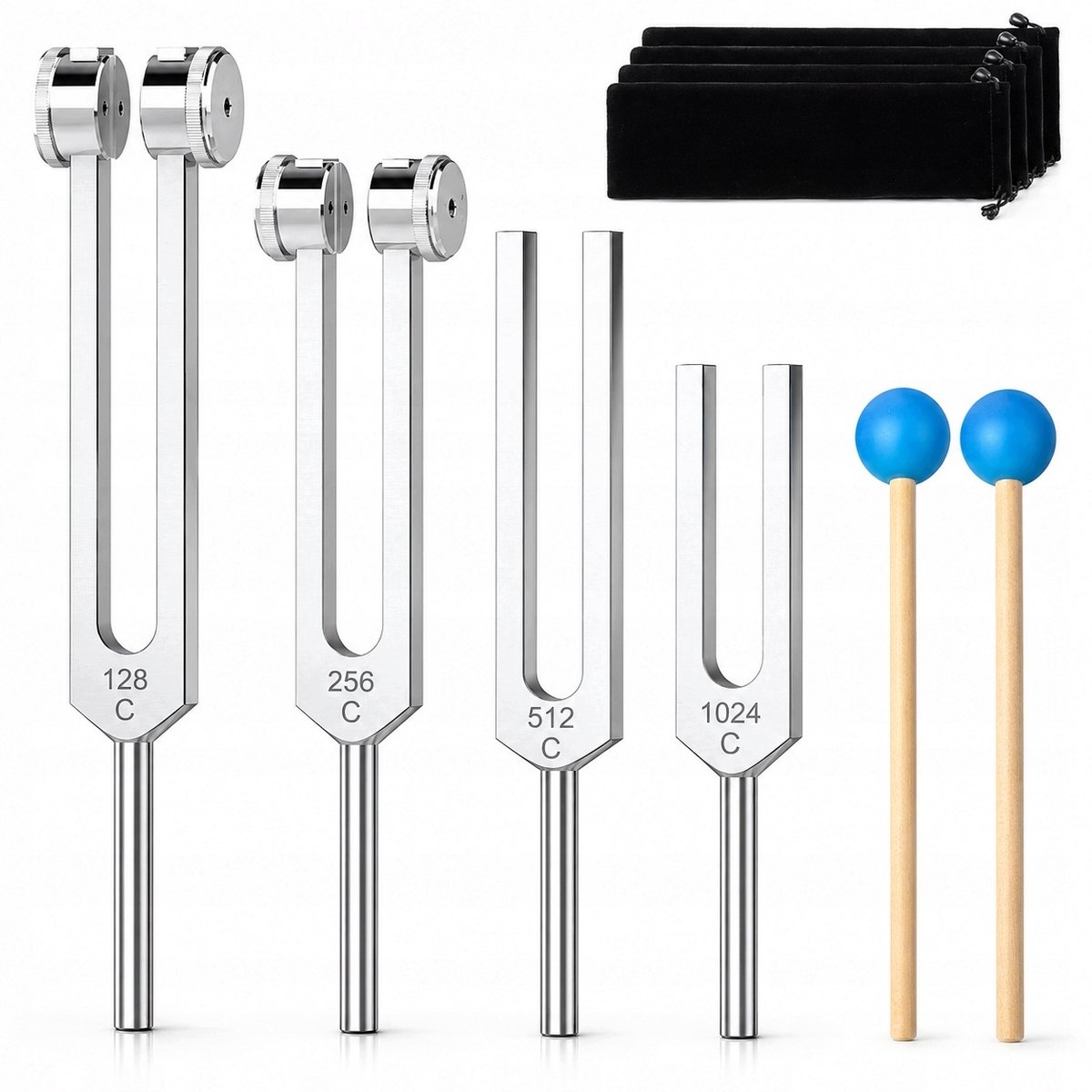 Set van 4 Stemvorken (128Hz, 256Hz, 512Hz, 528Hz) - Merkloos