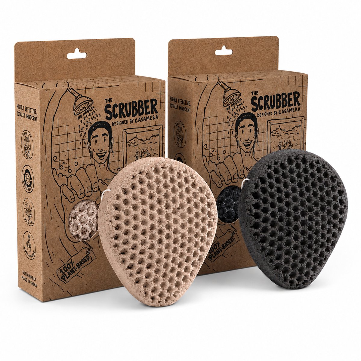 Tu-Untangle Konjac Douche Spons Set van 2 – Charcoal & Walnut