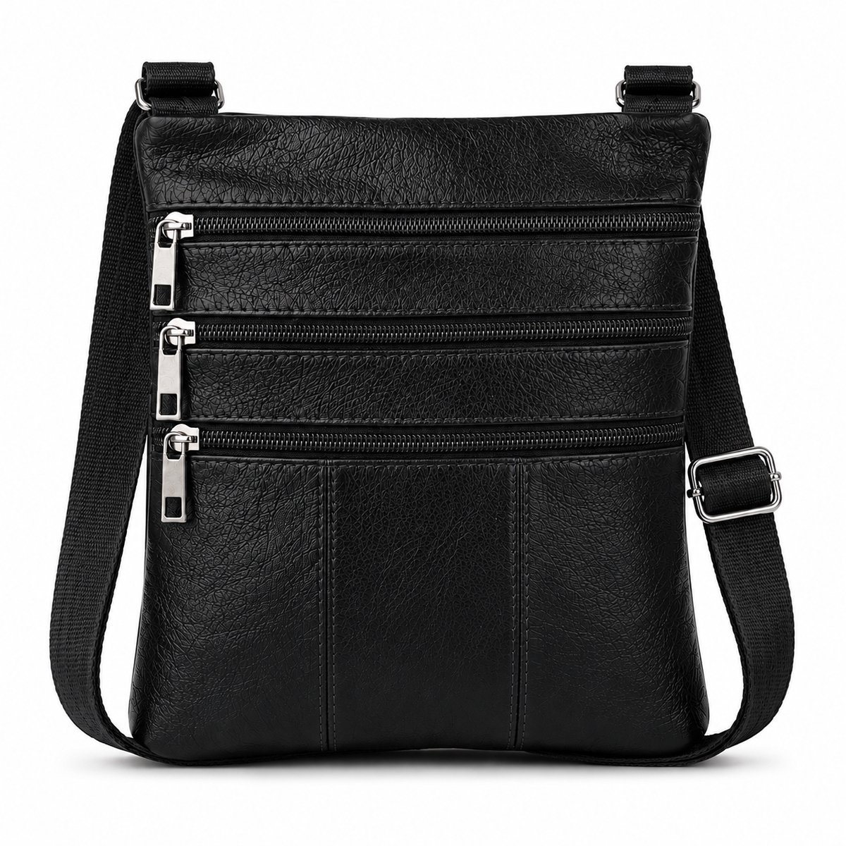 THL Design - Leren schoudertas - Klein tasje Heren - Crossbody - Plat model - Echt Leer Zwart