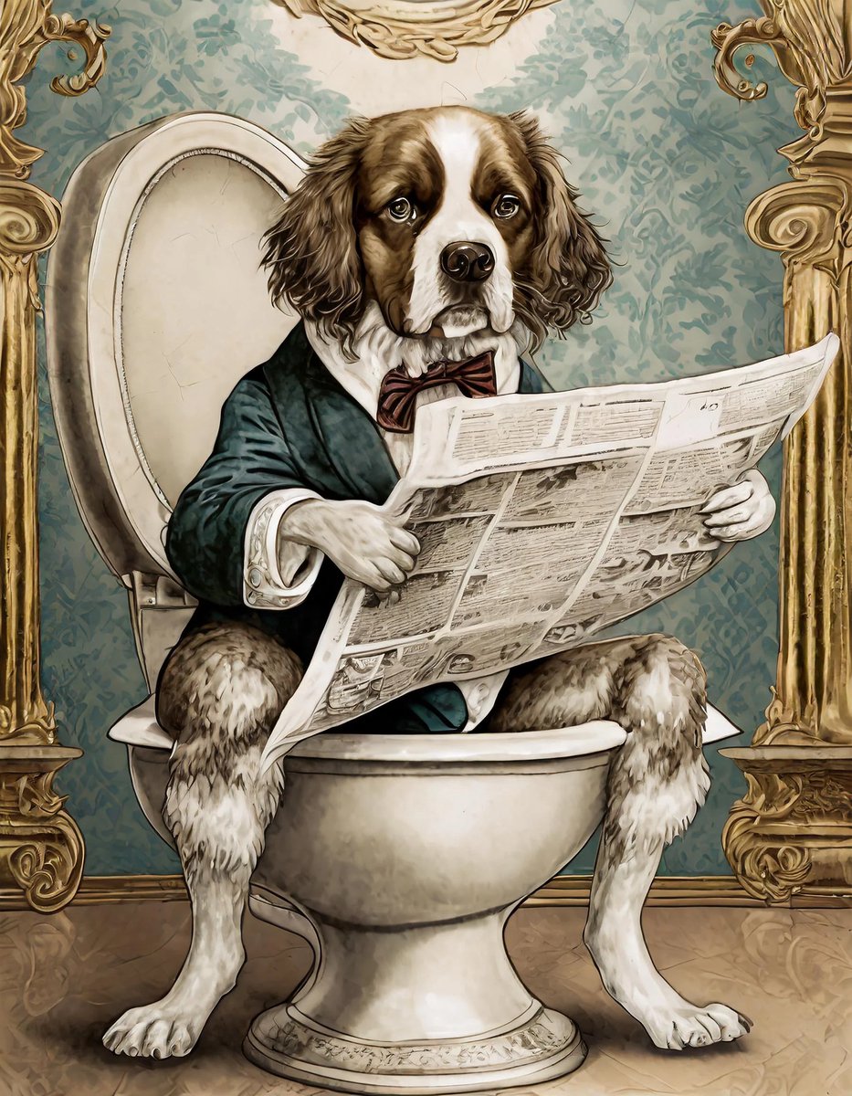 TOPMO- Hond op Toilet -40 x 50 CM - Diamond painting pakket - HQ Diamond Painting - volledig dekkend - Diamant Schilderen - voor Volwassenen – ROND