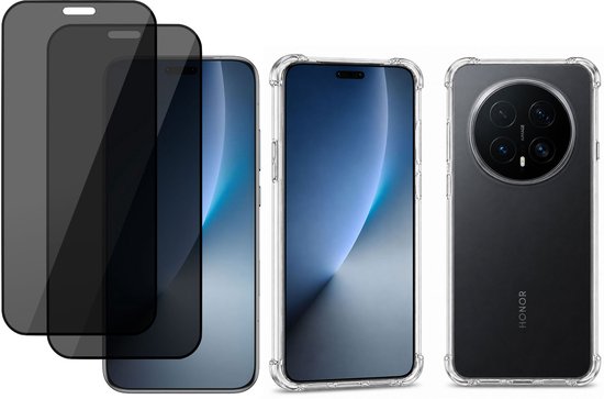 Protecteurs d'écran de confidentialité et une coque transparente pour le Honor Magic 8 Pro.