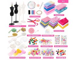 Modedesign knutselset 639-delige - Creativiteit DIY kleding - Knutselset met 4 Paspoppen, Stoffen, Ontwerpsjablonen en Accessoires - Creatief Speelgoed