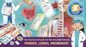 Bordspel 'Ik leer het Menselijk Lichaam' met illustraties van organen, botten en een halve skeletkop.
