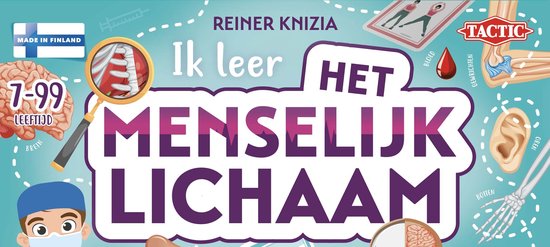 Bordspel 'Ik leer het Menselijk Lichaam' met Reiner Knizia. Met illustraties van anatomie en een leeftijdsaanduiding 7-99.