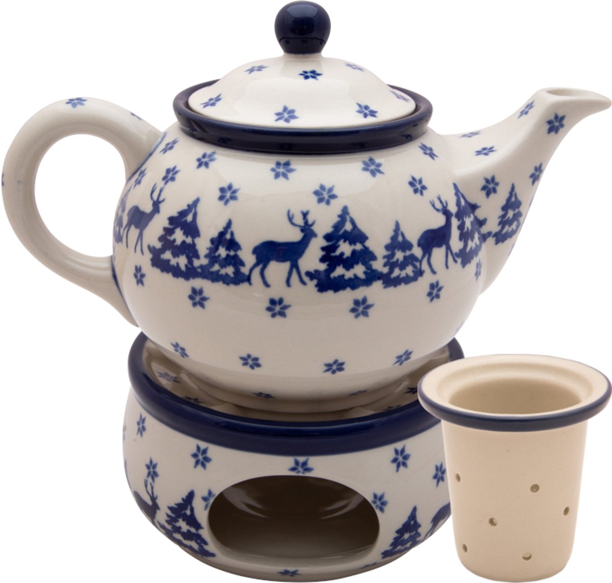 Bolesławiec Keramiek Theepot 800ml met Onderzetter & Zeef - Rendieren
