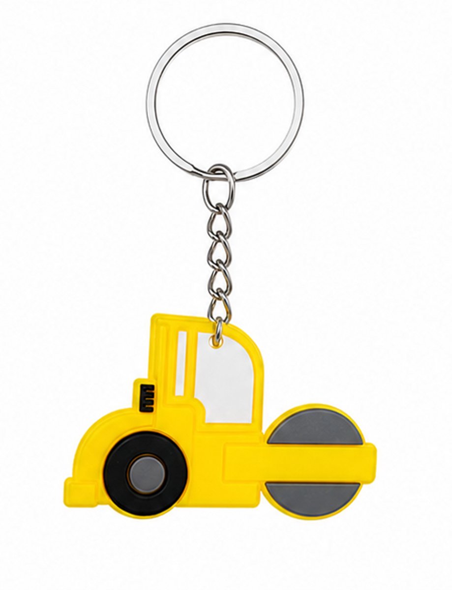 Wals Sleutelhanger Geel - Stoere Rubberen Wegenwals - Bouwvoertuig Sleutelbos Decoratie - Ideaal als Uitdeelcadeautje of Kindertraktatie Bouw Thema