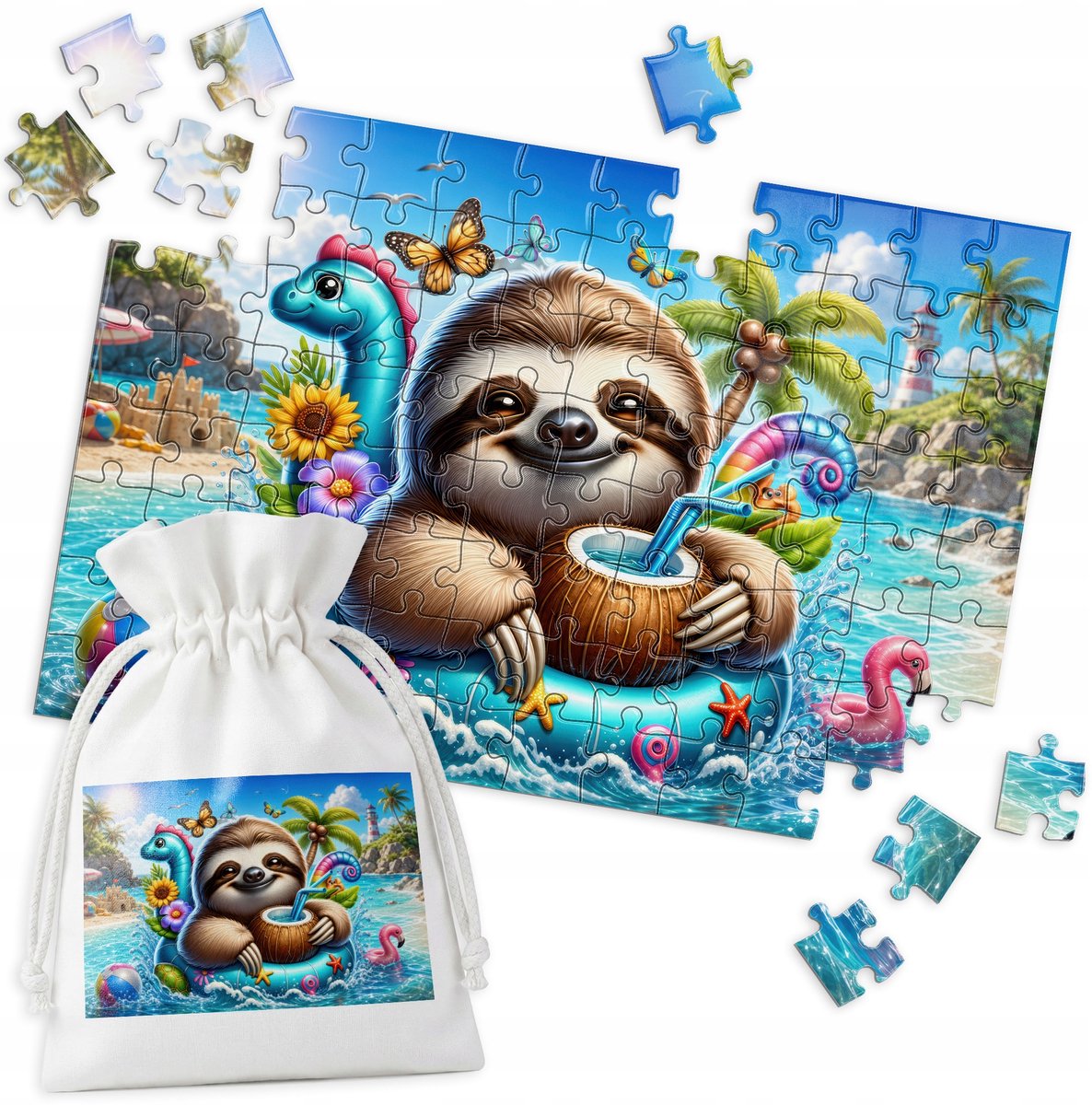 Merkloos Puzzel 96 Stukjes - Tropisch Strand & Luiaard Thema