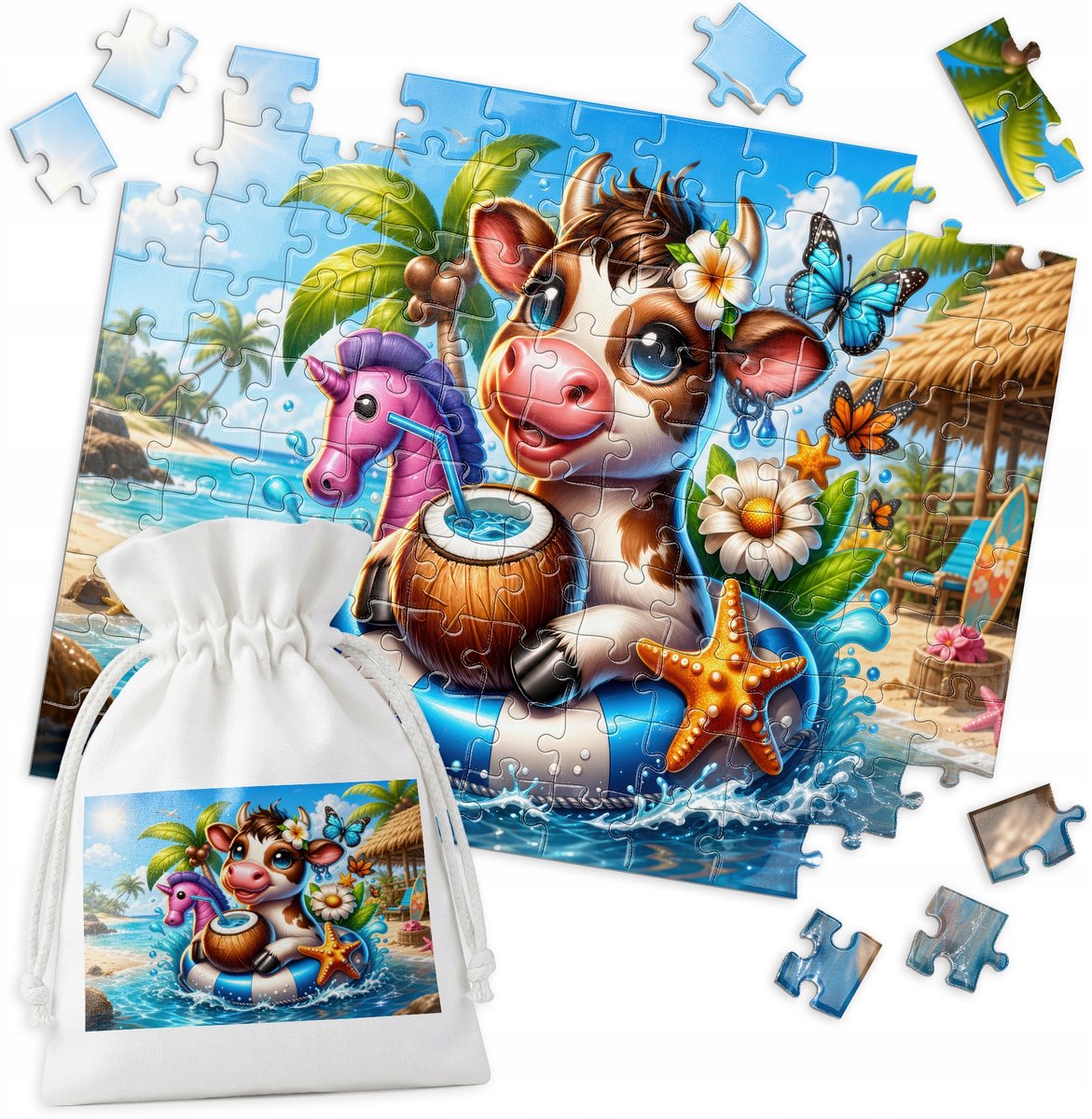 Merkloos Puzzel 110 Stukjes - Tropische Koe en Kokosdrank