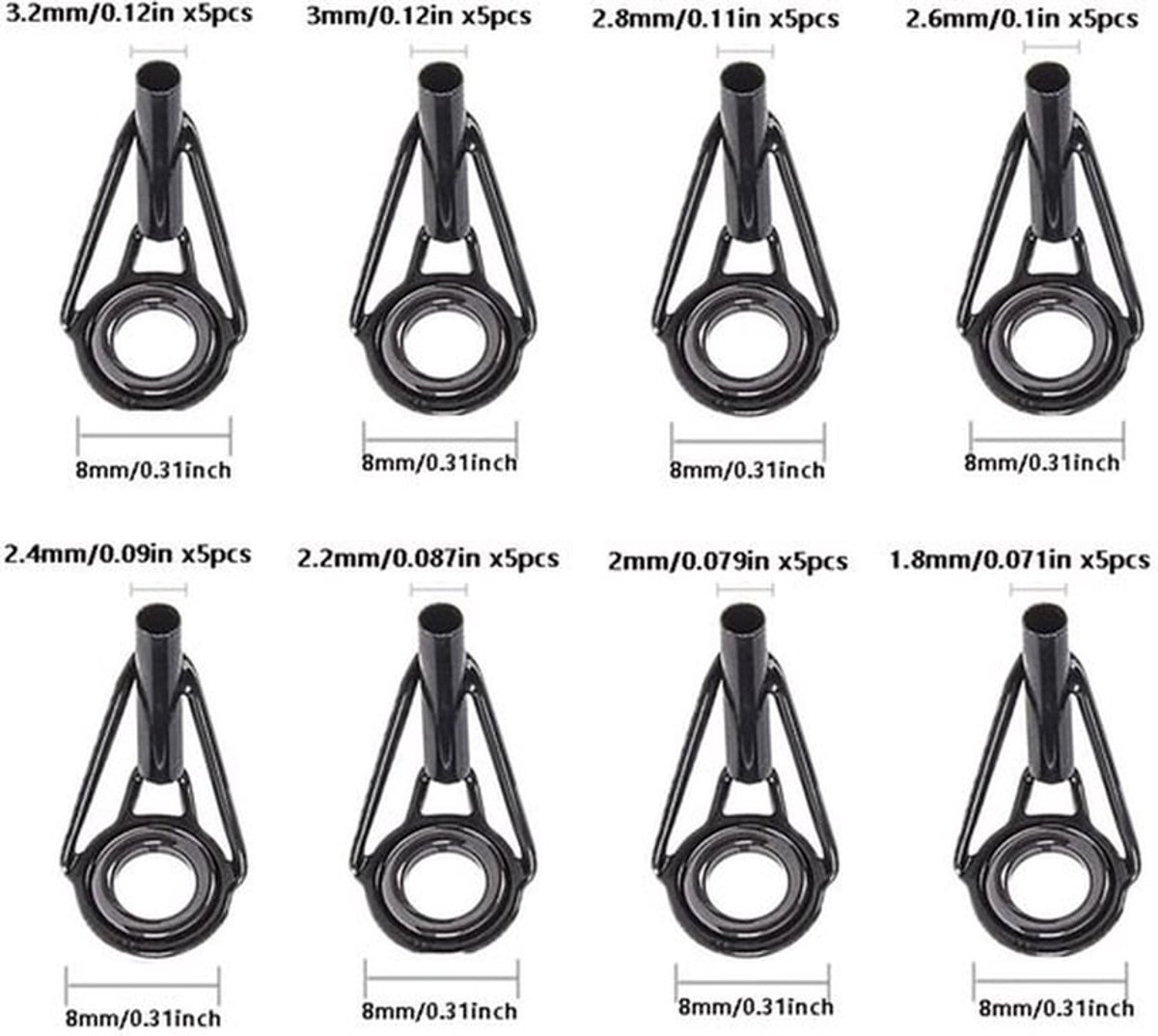 Hengel Reparatieset - 40 Stuks - Stevig en Duurzaam - Zwart - Keramische Ringen - Geschikt voor Hengels - 8 Maten