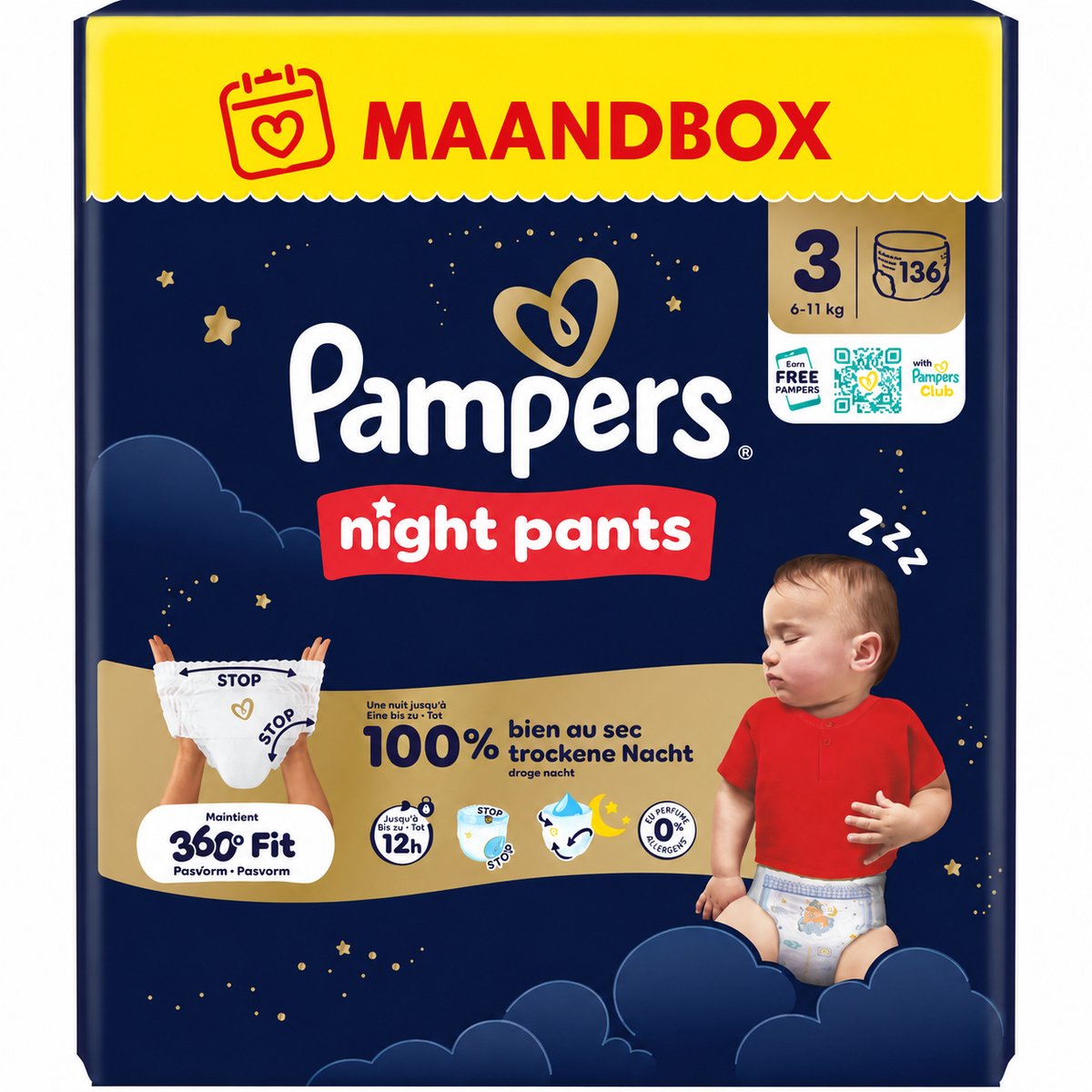 Pampers - Night Pants - Maat 3 - Maandbox - 136 stuks - 6/11 KG