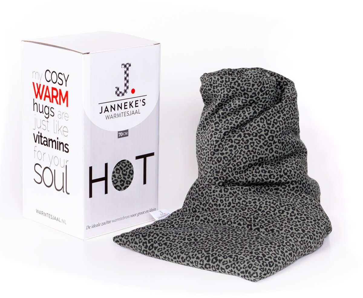 Janneke’s Warmtesjaal® pittenkussen met lijnzaad – Vernieuwde Versie van het Kersenpitkussen – Magnetron pittenzak met Lijnzaad – Zacht & Geurloos – Gemaakt in Nederland - kakigroen 70x20 cm