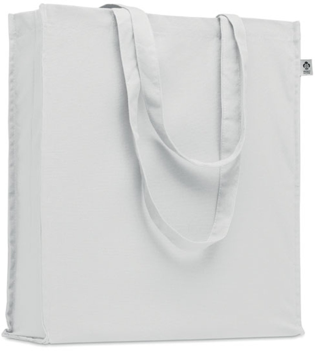 2 stuks Boodschappentas van organisch katoen met lange hengsels en zijvouw. 220 gr/m². Wit