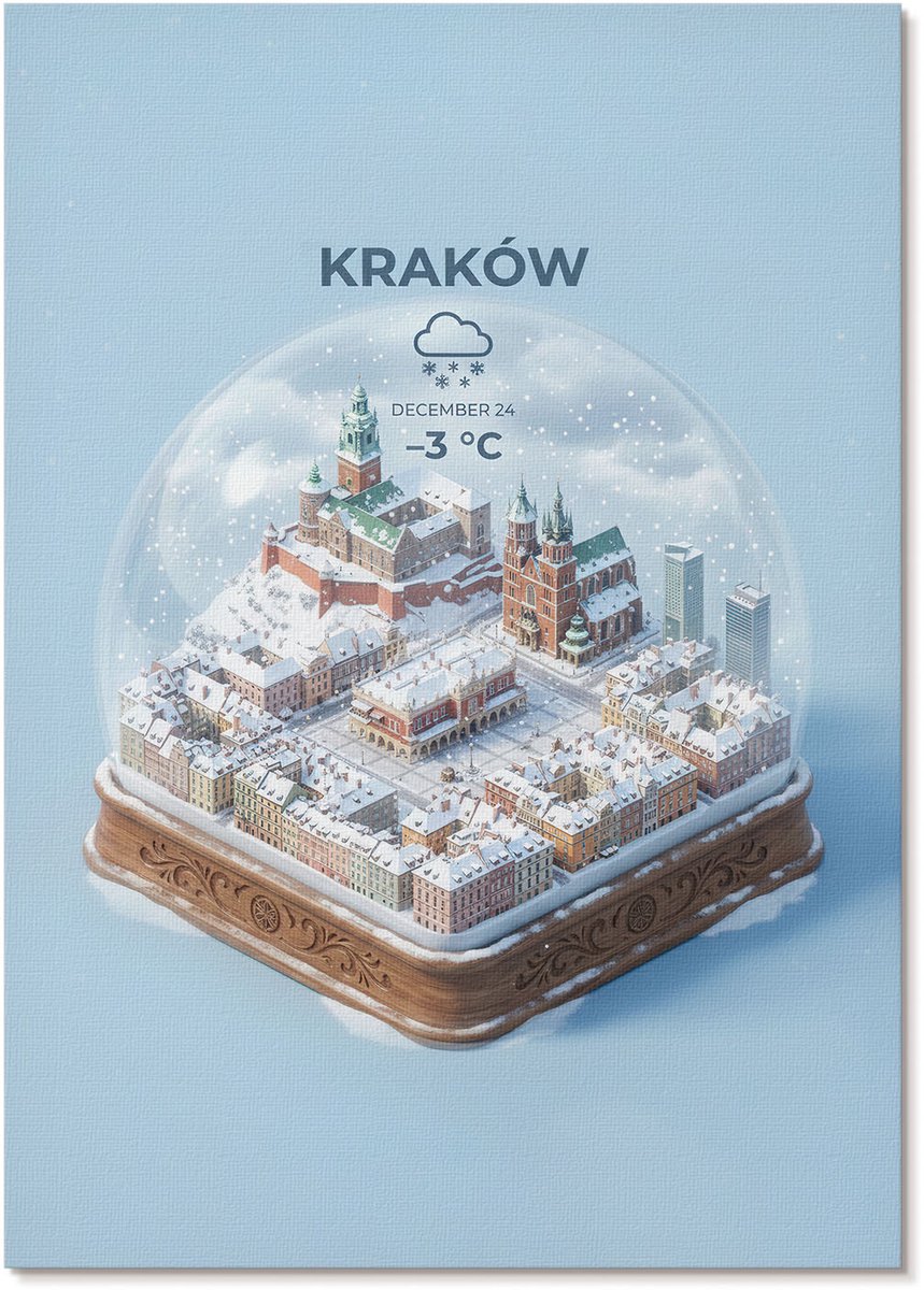 Tulup Polycanvas Wandposter - Sneeuwbol Krakau, Illustratie - A4 - Blauw Wanddecoratie - Rechthoek - Interieurdecoratie - Woonkamer, Slaapkamer, Kantoor - Modern