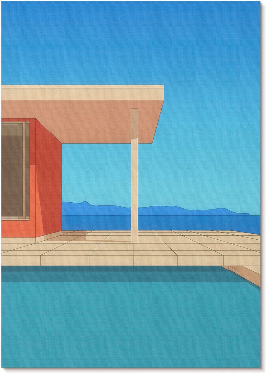 Tulup Polycanvas Wandposter - Zomerarchitectuur, Illustratie - A4 - Blauw Kunst - Rechthoek - Muurkunst - Woonkamer, Slaapkamer, Kantoor - Modern