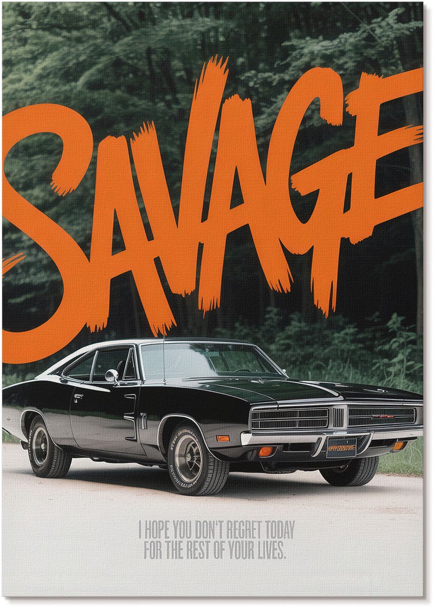 Tulup Canvas Poster Polycanvas - Savage Auto, Poster - A4 - Oranje Decoratie - Rechthoek - Kunstposter - Woonkamer, Slaapkamer, Kantoor - Expressief