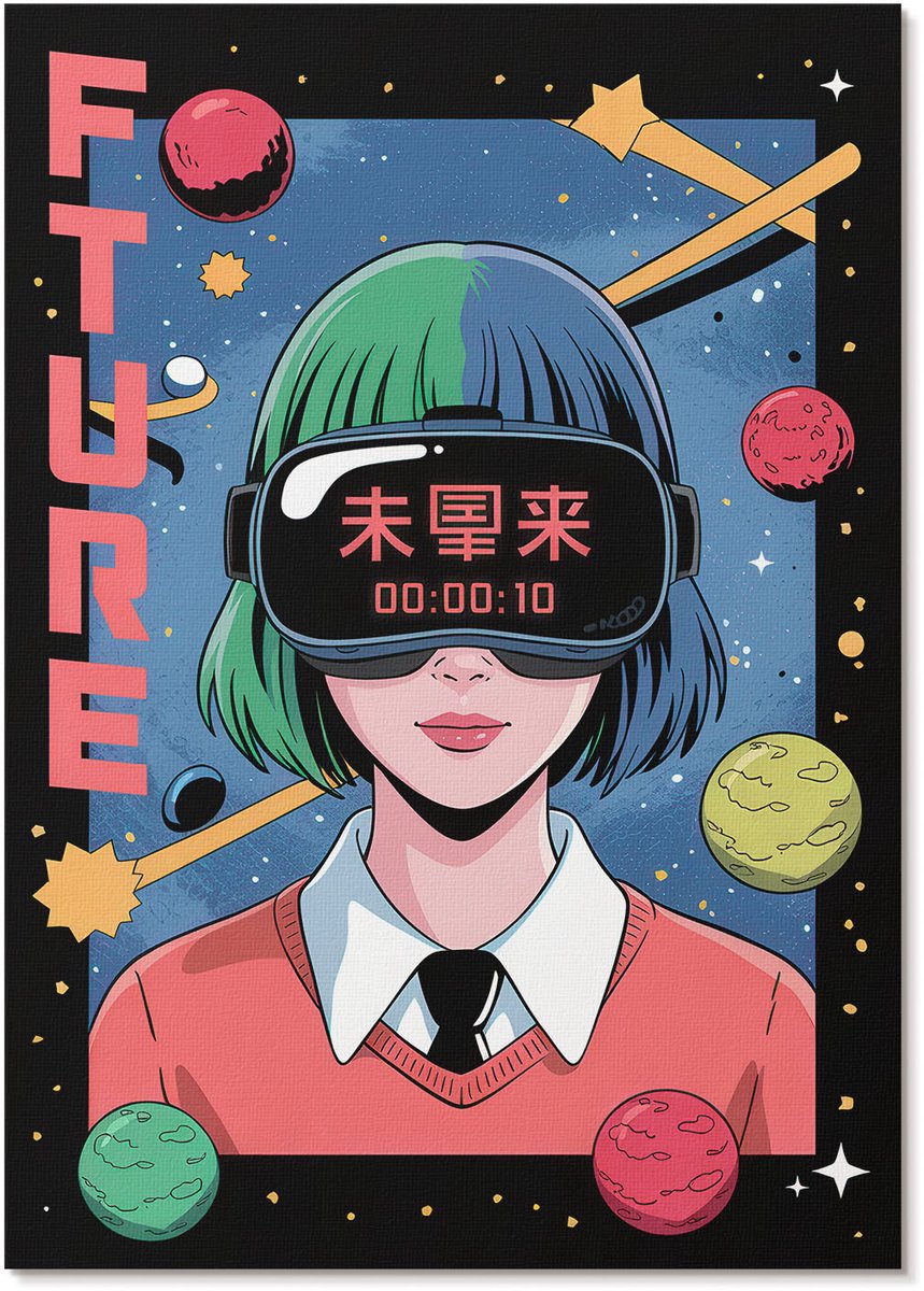 Tulup Canvas Poster Polycanvas - Toekomstige Anime, Illustratie - A4 - Zwart Decoratie - Rechthoek - Wandkunst - Woonkamer, Slaapkamer, Kantoor - Popcultuur