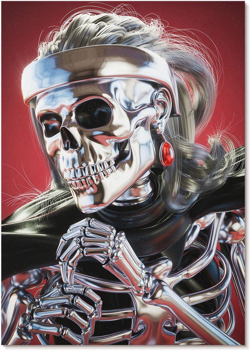 Tulup Polycanvas Wandposter - Futuristisch Skelet, Illustratie - A4 - Rood Kunst - Rechthoek - Interieurdecoratie - Woonkamer, Slaapkamer, Kantoor - Popcultuur