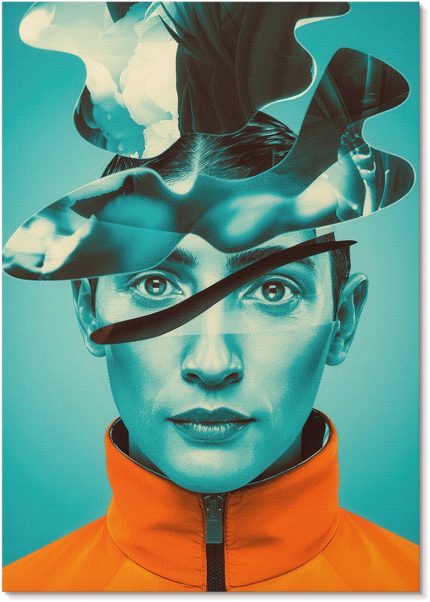 Tulup Polycanvas Poster - Surrealistisch Portret, Illustratie - A4 - Turkoois Kunst - Rechthoek - Kunstposter - Woonkamer, Slaapkamer, Kantoor - Modern