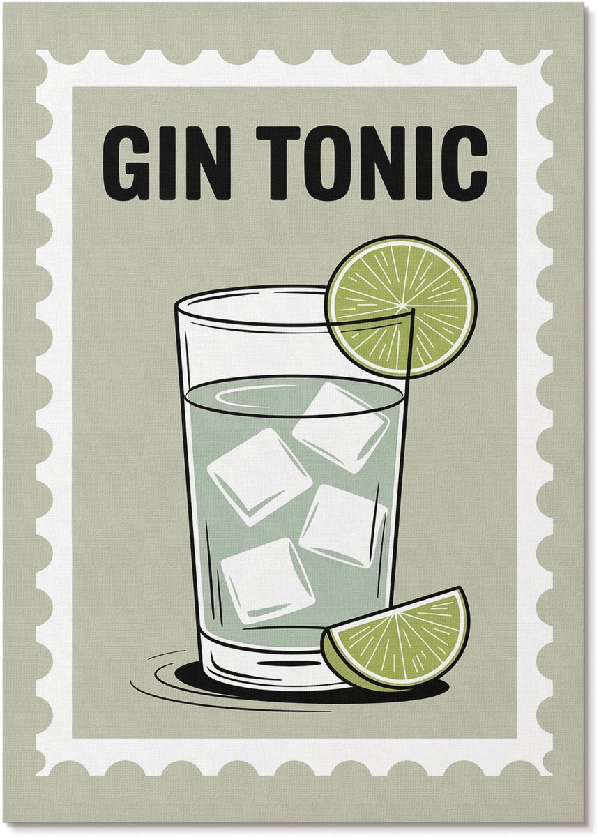 Tulup Canvas Poster Polycanvas - Gin Tonic, Illustratie - A4 - Groen Poster - Rechthoek - Muurdecoratie - Woonkamer, Slaapkamer, Kantoor - Popcultuur