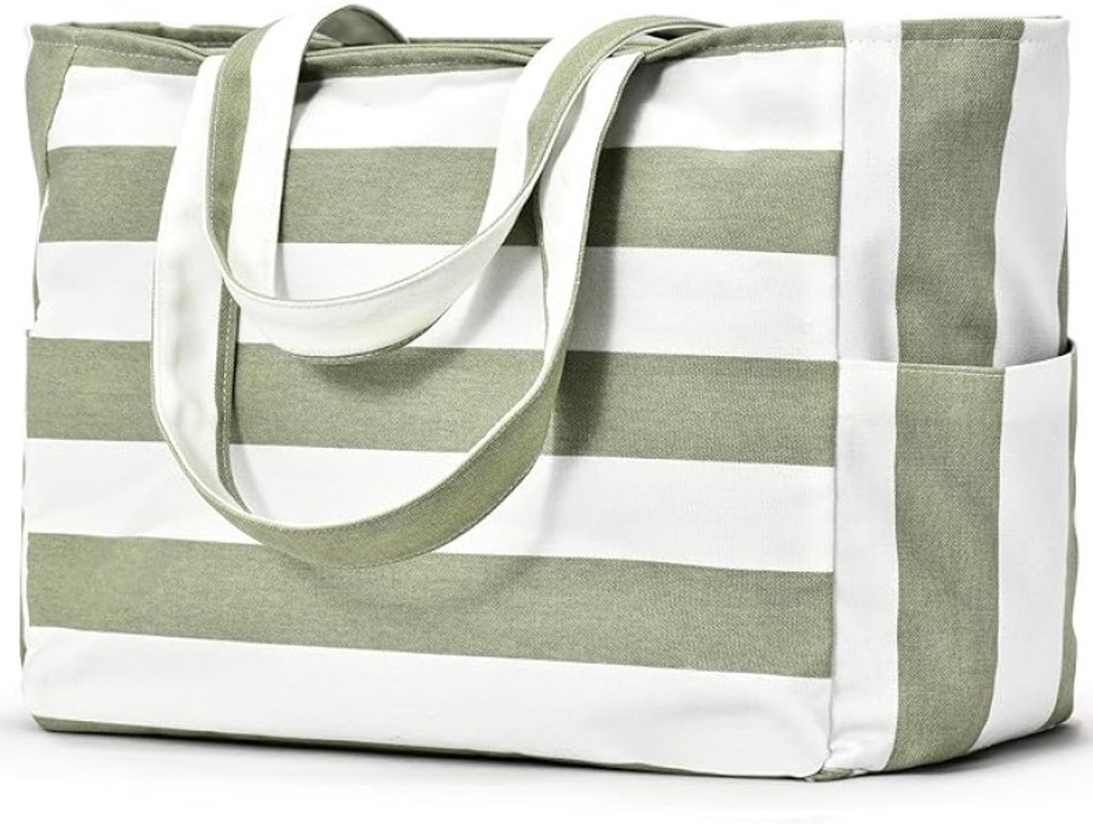 PolkaHome Strandtas Grote Tote Bag voor Dames - XXL Familie Reistas met Rits en Zijvakken