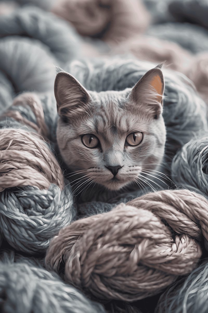 Kat met Draad Poster - Speelse Kat - Huisdieren - Dieren - Creatief - Interieur Decor - posters - formaat 30x40cm - Wanddecoratie - XS2326MT