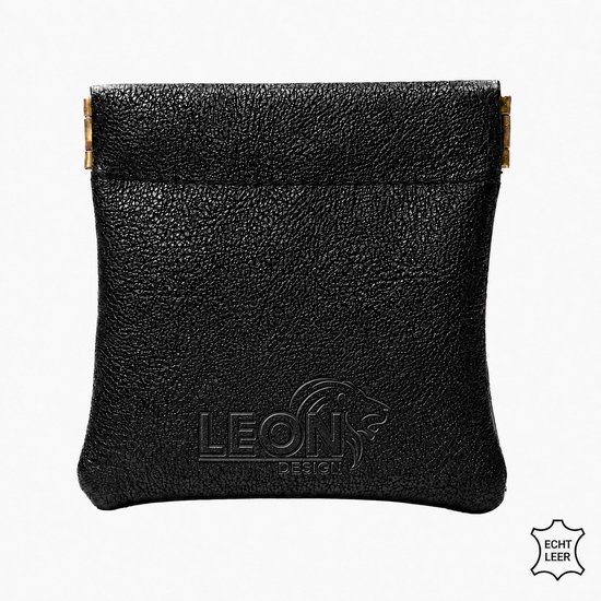 Portefeuille noir LeonDesign en cuir véritable, avec fermeture à pince.