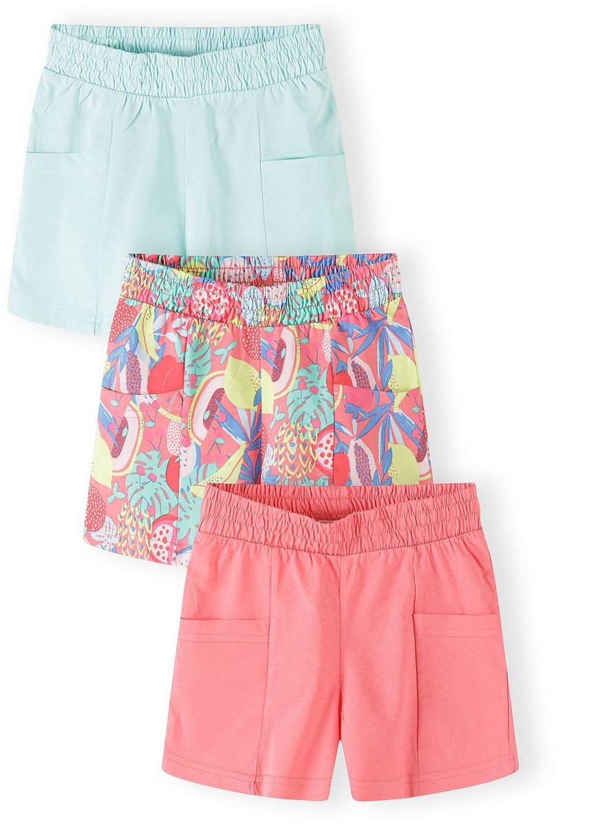 Minoti Korte broek meisjes 3-pack met tropische print - 100% katoen
