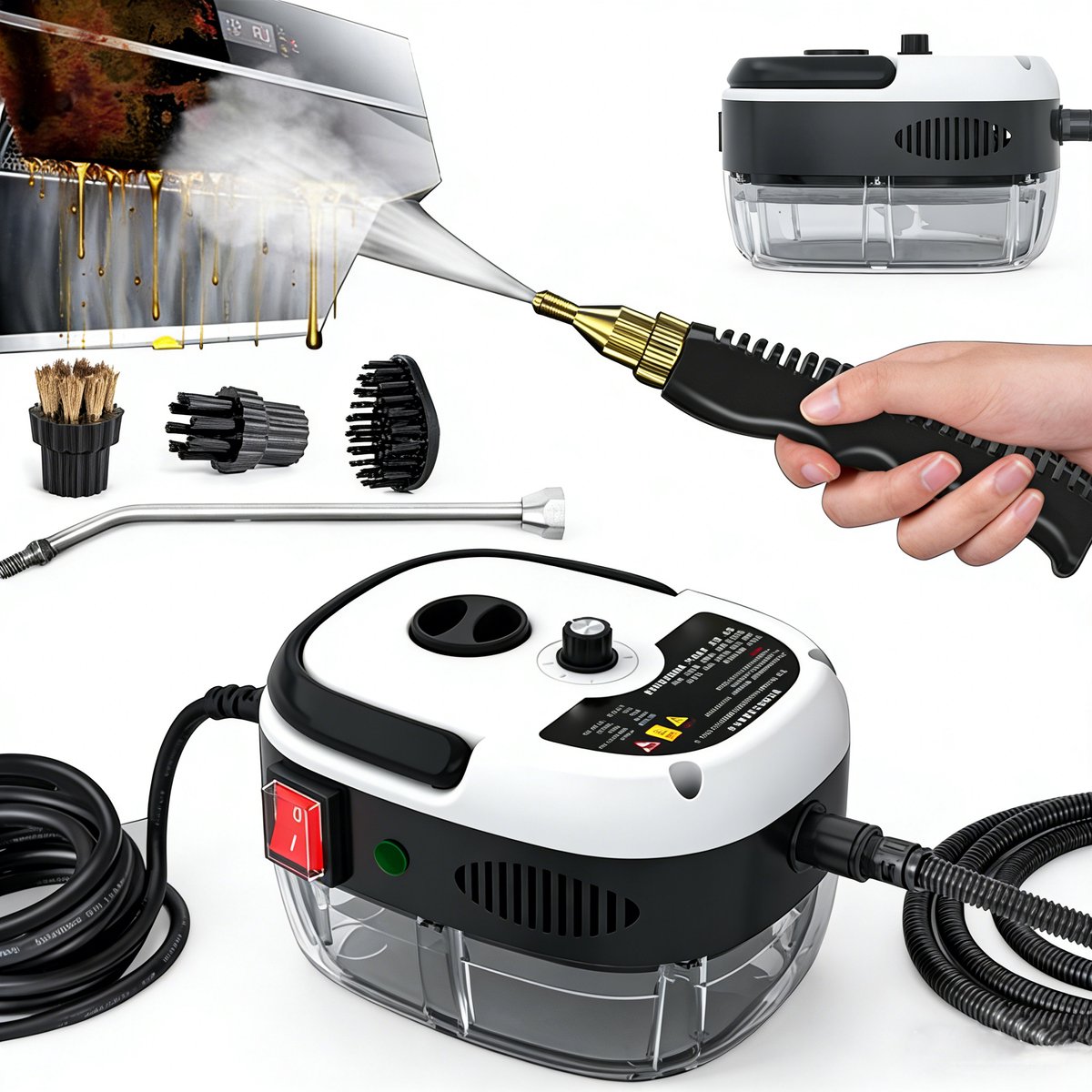 Handstoomreiniger - Stoomreiniger 2500W - Tot 105°C Hete Stoom - 6 Instelbare Standen - 1000 ml Waterreservoir - Inclusief 3 Borstels - Voor Keuken, Badkamer, Meubels en Auto