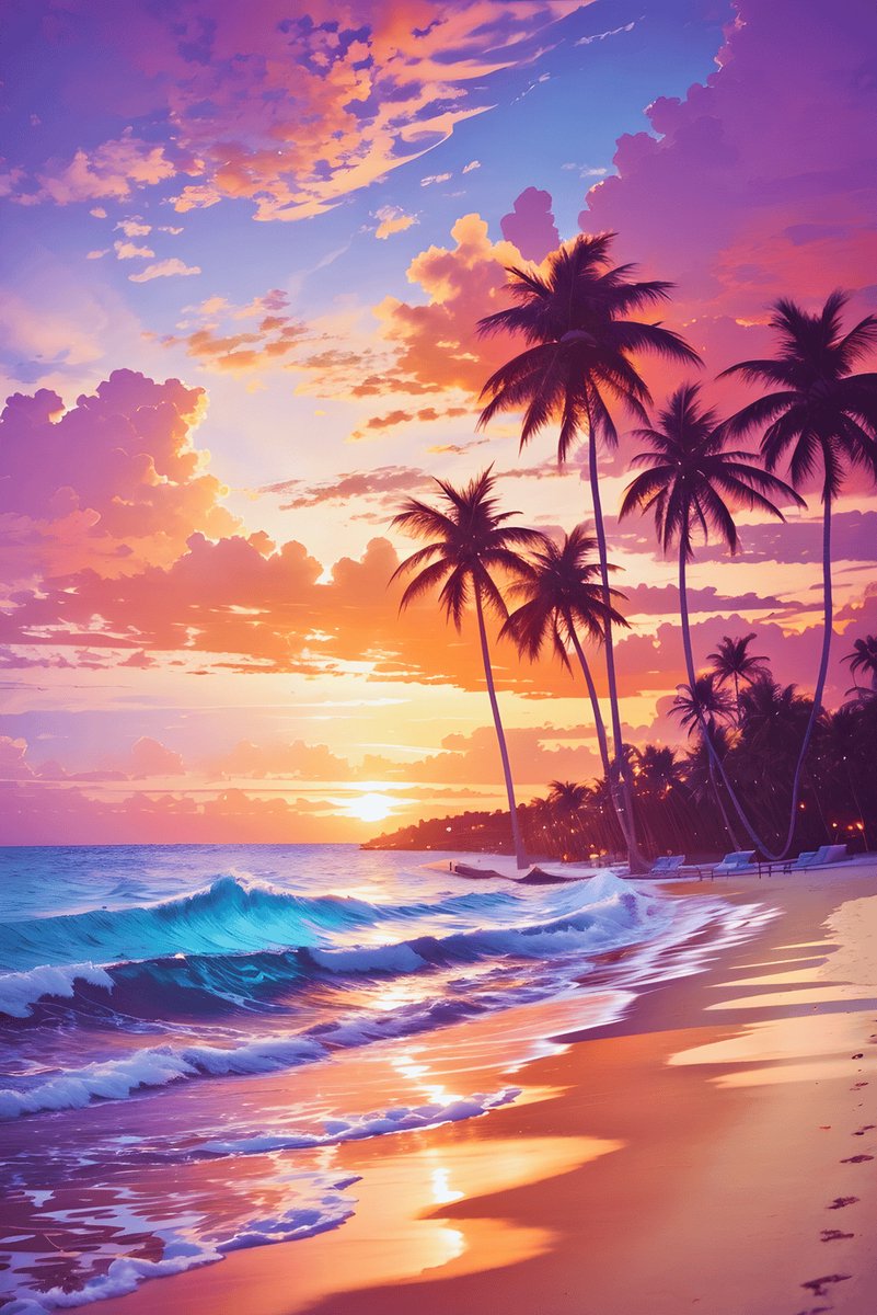 Strand Poster - Palmbomen - Vakantie - Zomer - posters - formaat 70x100cm - Abstracte - Wanddecoratie - Moderne Kunst - L1666MT