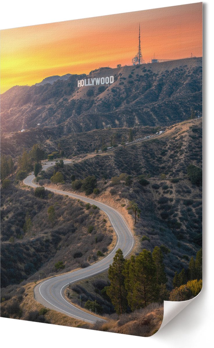 Coloray Polycanvas Wandposter - Hollywood-Landschap, Fotografie - 420 x 594 - Oranje Design - Rechthoek - Muurkunst - Woonkamer, Slaapkamer, Kantoor - Modern