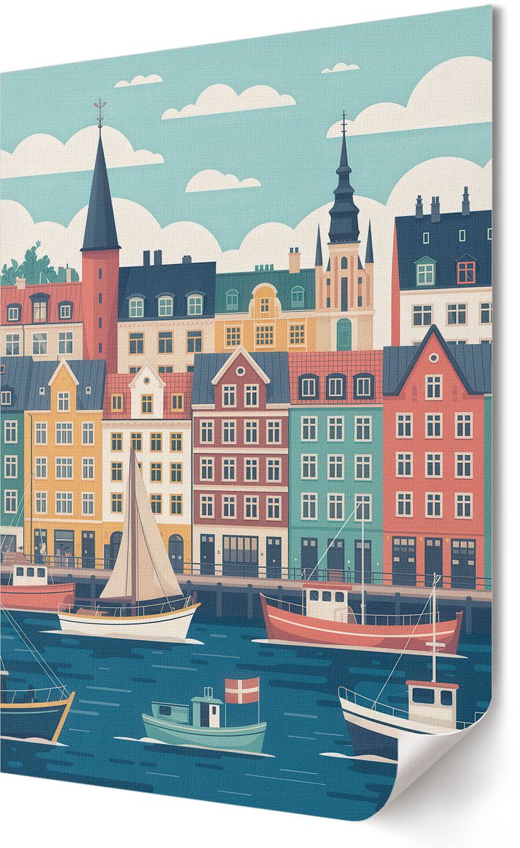 Coloray Polycanvas Wandposter - Scandinavische Charme, Illustratie - 420 x 594 - Blauw Wandposter - Rechthoek - Canvasposter - Woonkamer, Slaapkamer, Kantoor - Retro