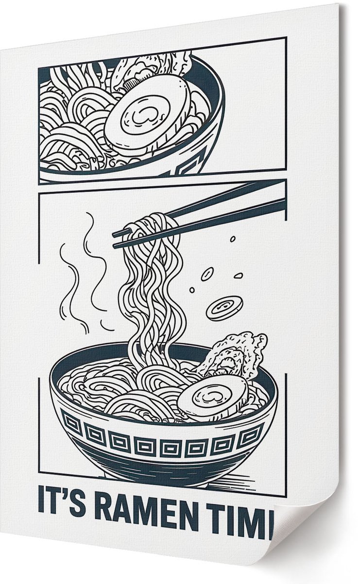 Coloray Polycanvas Wandposter - Ramen Stripverhaal, Illustratie - 420 x 594 - Zwart Kunst - Rechthoek - Canvasposter - Woonkamer, Slaapkamer, Kantoor - Popcultuur