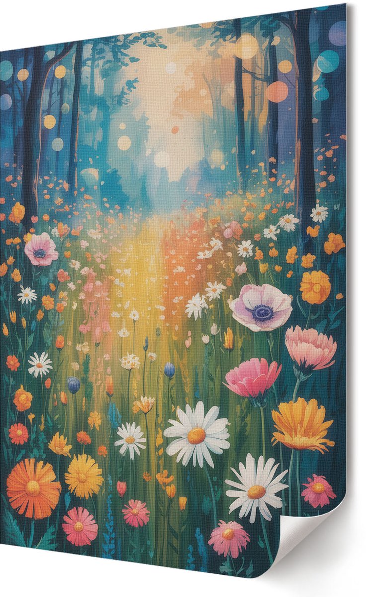 Coloray Polycanvas Wandposter - Bloemenweide, Illustratie - 420 x 594 - Groen Illustratie - Rechthoek - Muurkunst - Woonkamer, Slaapkamer, Kantoor - Expressief
