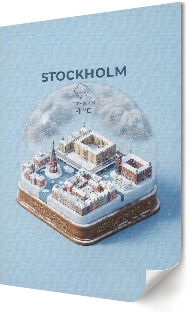Coloray Polycanvas Wandposter - Stockholmse Sneeuwbol, Illustratie - 420 x 594 - Blauw Motief - Rechthoek - Wandkunstwerk - Woonkamer, Slaapkamer, Kantoor - Modern