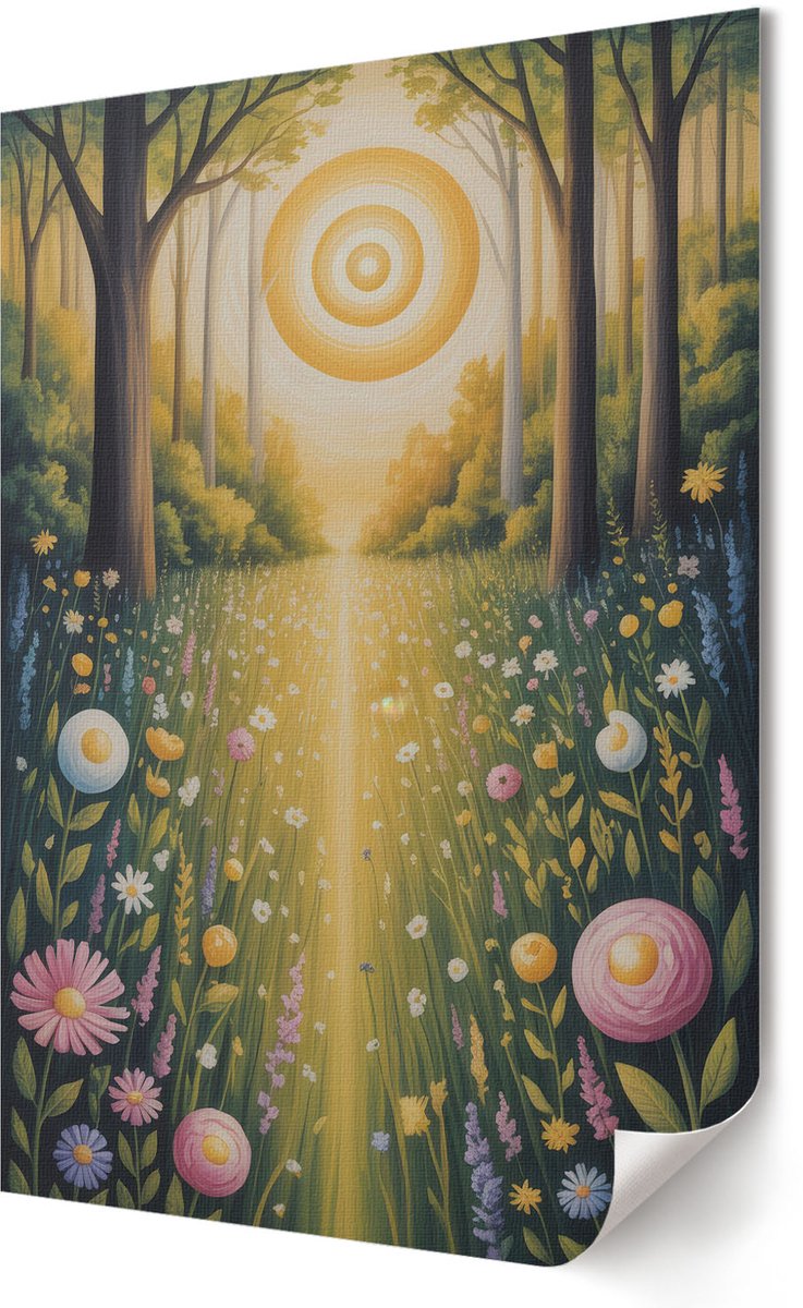 Coloray Polycanvas Wandposter - Zonnig Bos, Schilderen - 420 x 594 - Groen Illustratie - Rechthoek - Wandkunstwerk - Woonkamer, Slaapkamer, Kantoor - Romantisch