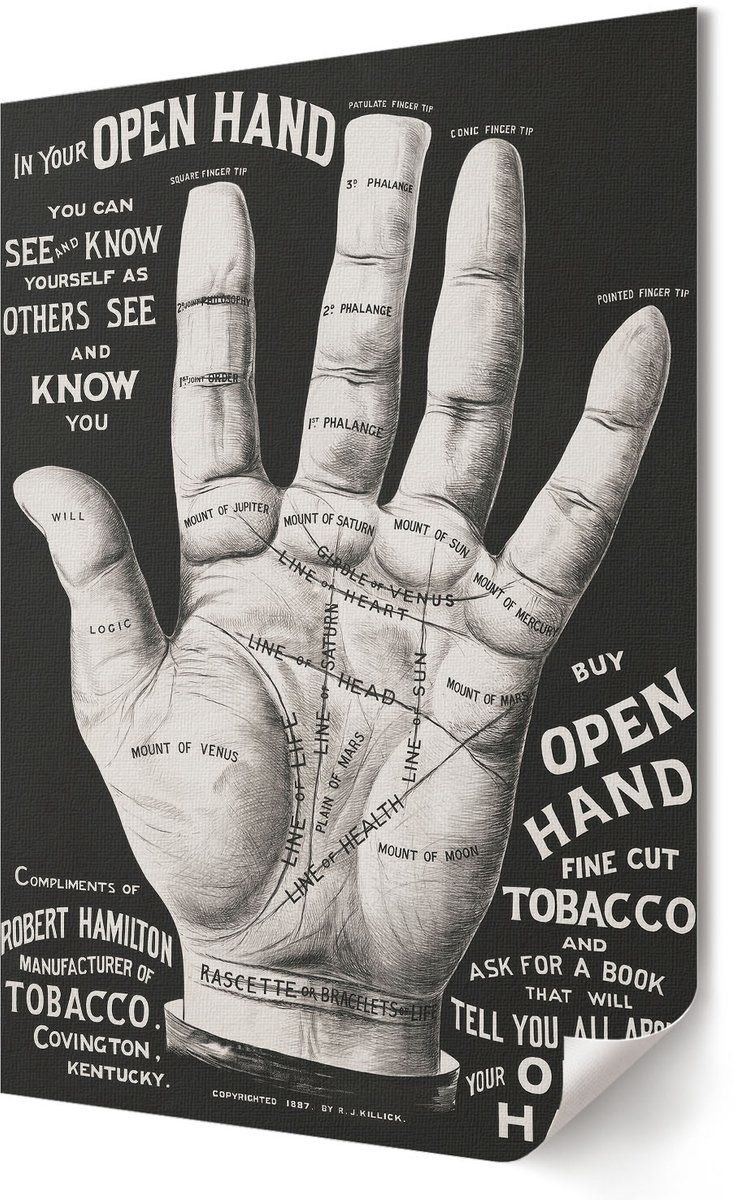 Coloray Polycanvas Poster - Open Hand, Fotografie - 420 x 594 - Zwart Kunst - Rechthoek - Decoratieve poster - Woonkamer, Slaapkamer, Kantoor - Vintage