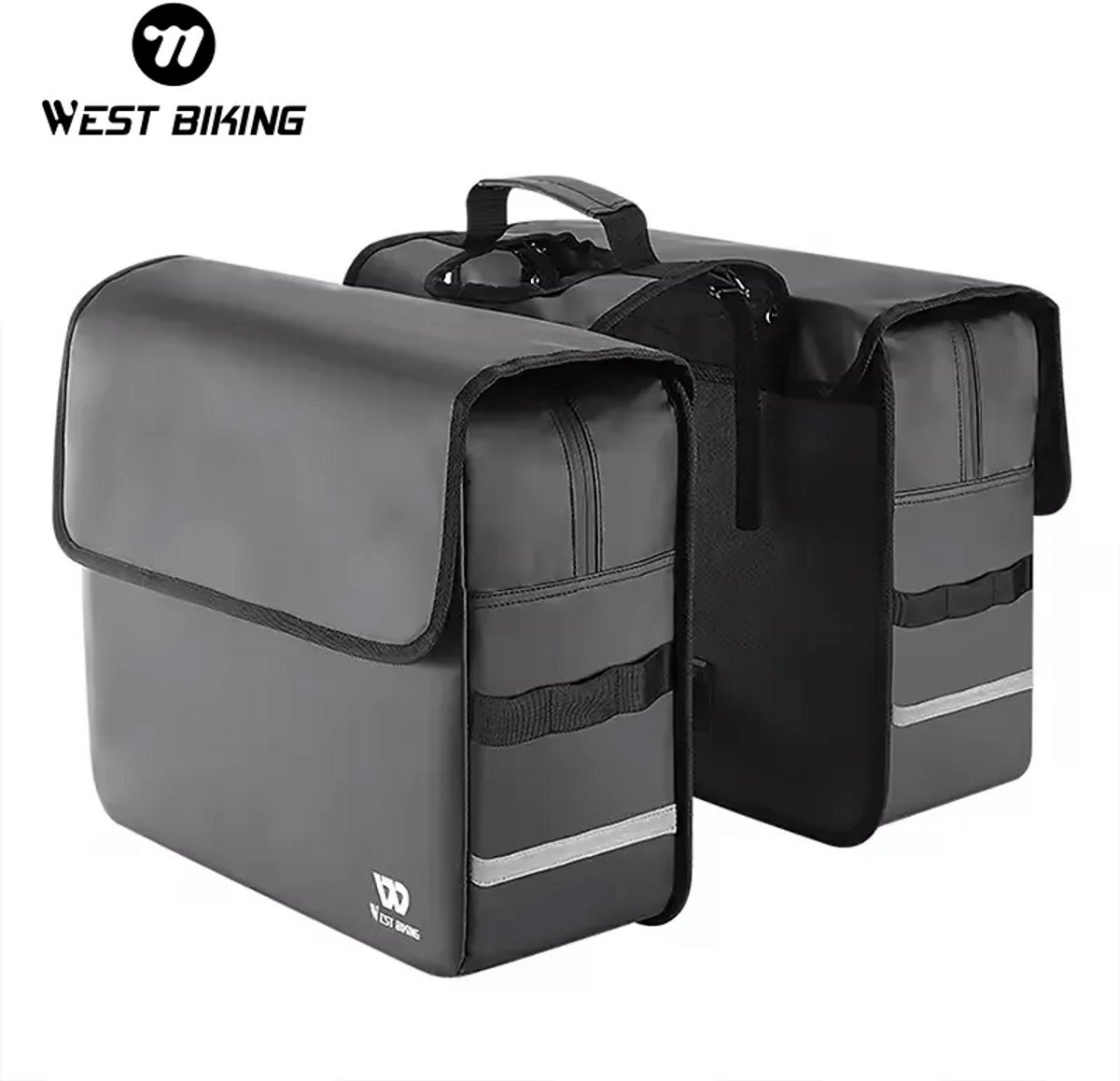 WEST BIKING - Dubbele Fietstas 36L – Waterdicht – 500D Tarpaulin – Reflecterend – Grote Bagagedragertas – Zwart