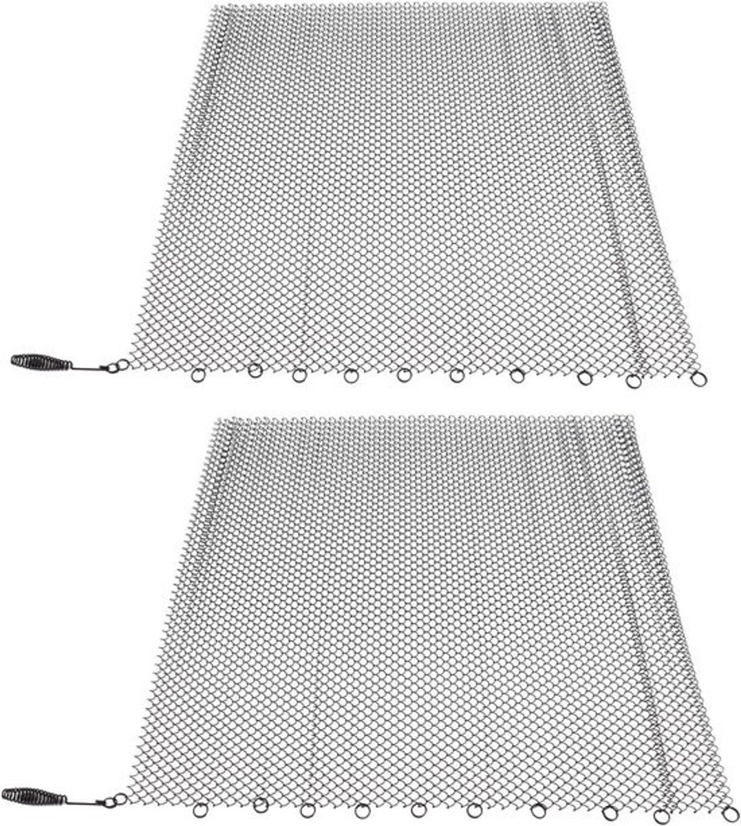 Vuurscherm Open Haard - Gaasgordijn Haard - Vonken Beschermen - Hittebestendig Roestvrij Staal - 2 Panelen 24x18 - Zilver