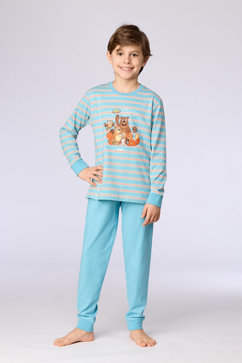 Woody pyjama jongens - streep - lichtblauw - 262-10-PLC-S/904 - maat 86