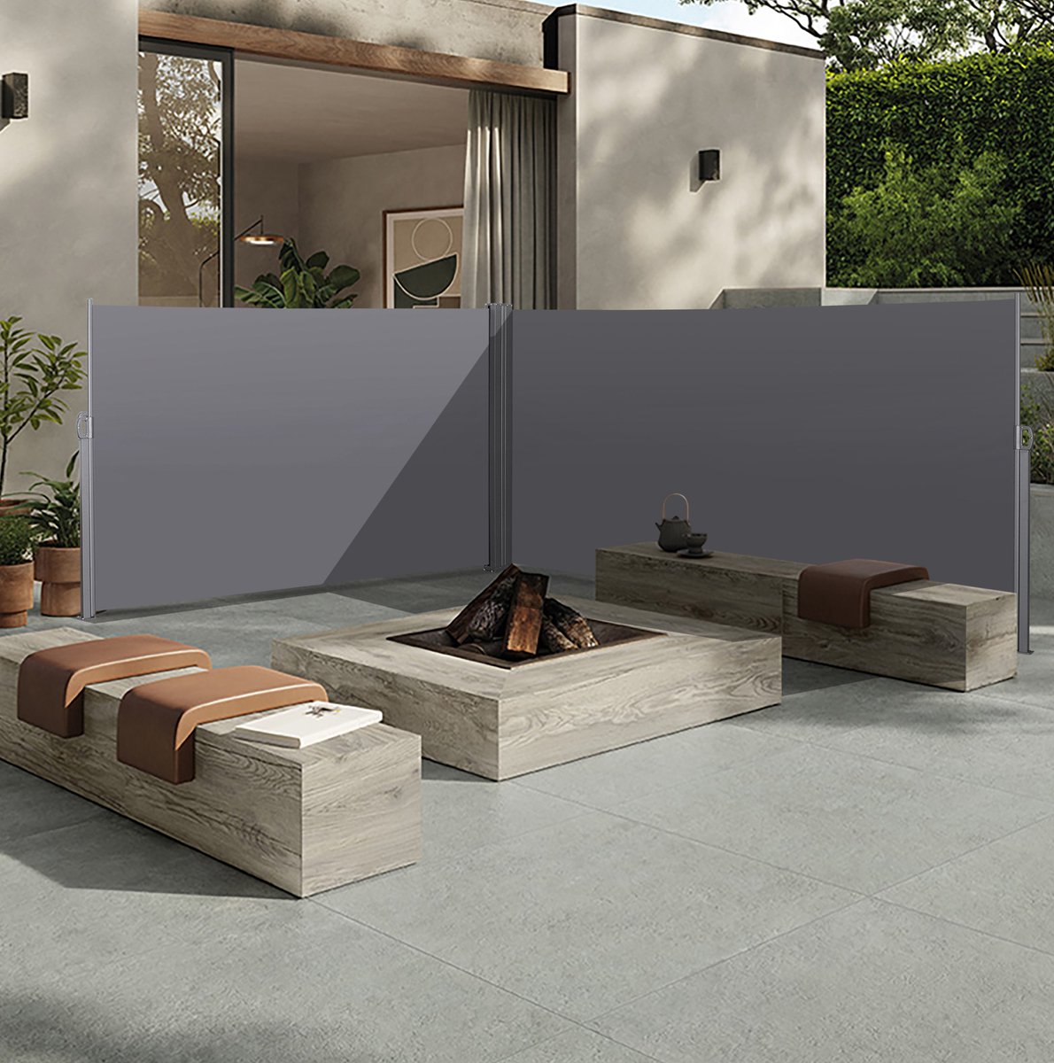 Wishdor Zijmarkies - Uitrolbaar en handmatig - Privacy en windbescherming - Modern - Balkon tuin terras hal - Aluminium en polyester - Donkergrijs - 200 x 600 cm