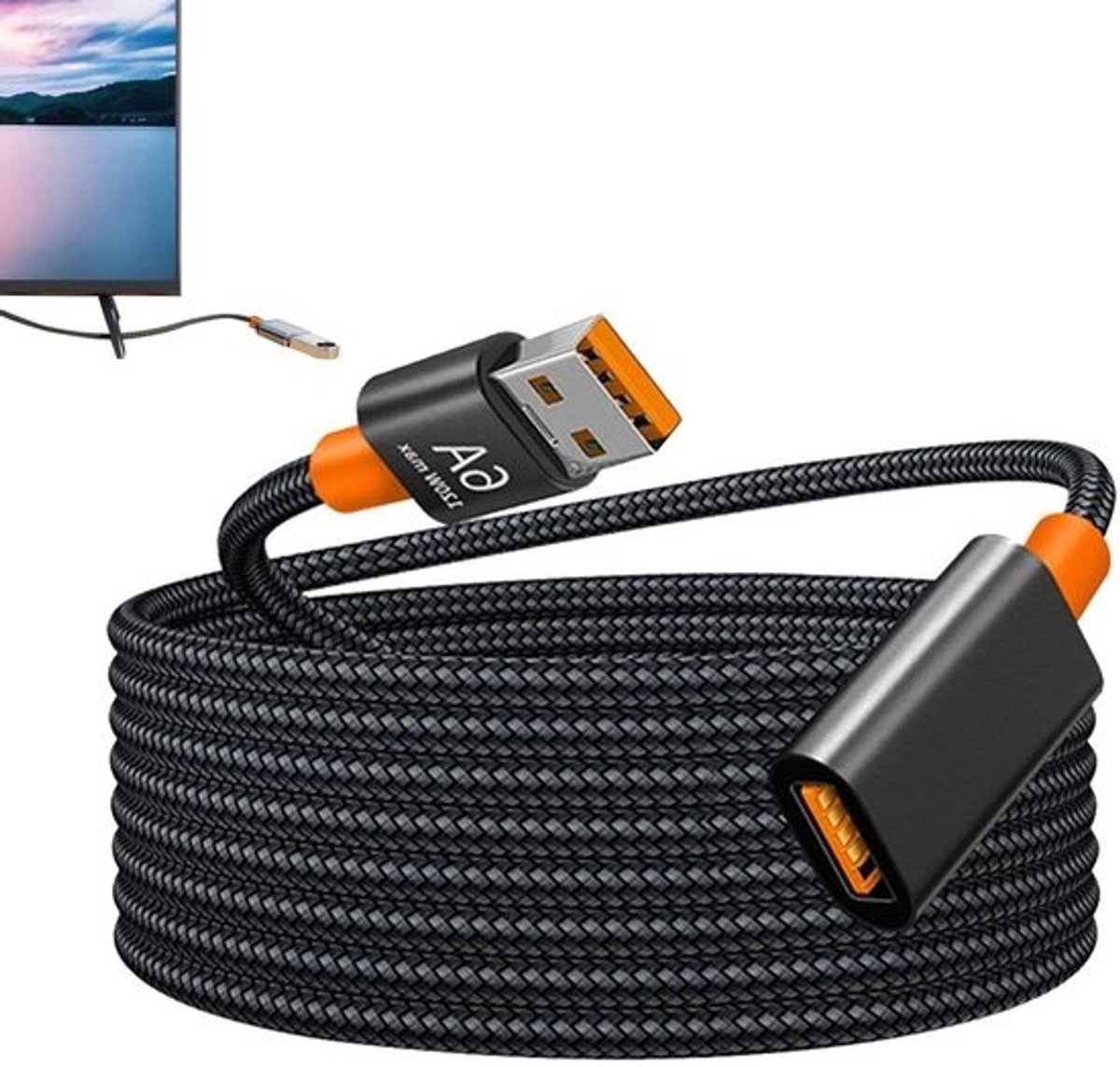 Verlengkabel USB 3.0 - USB-verlenging Gevlochten kabel - Apparaten Aansluiten - Snelle Gegevensoverdracht - 2 meter - Zwart