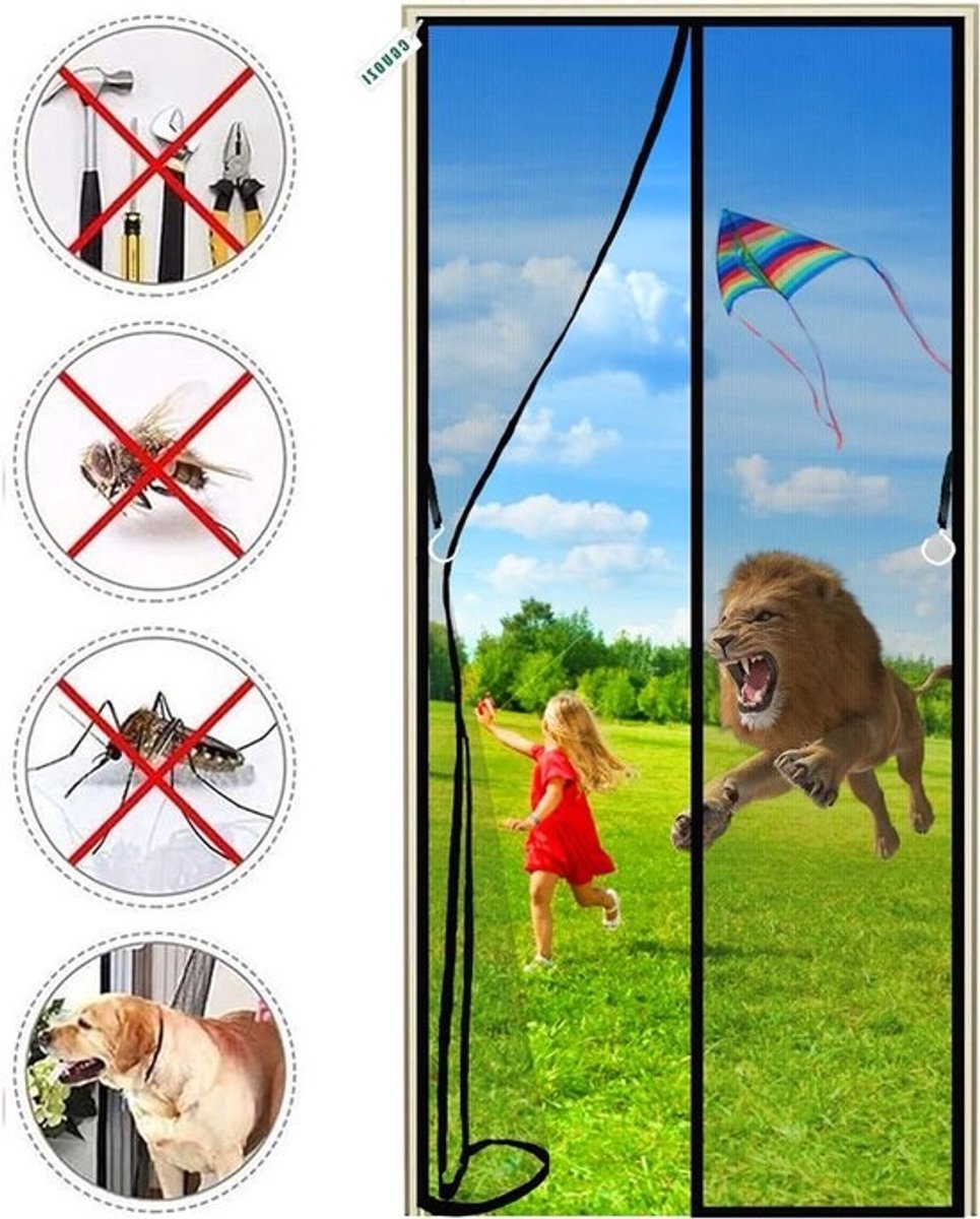 Magnetische Hordeur - Vliegendeur Hor - Insecten Buiten Houden - Automatisch Sluitend - 90 x 205 cm - Zwart