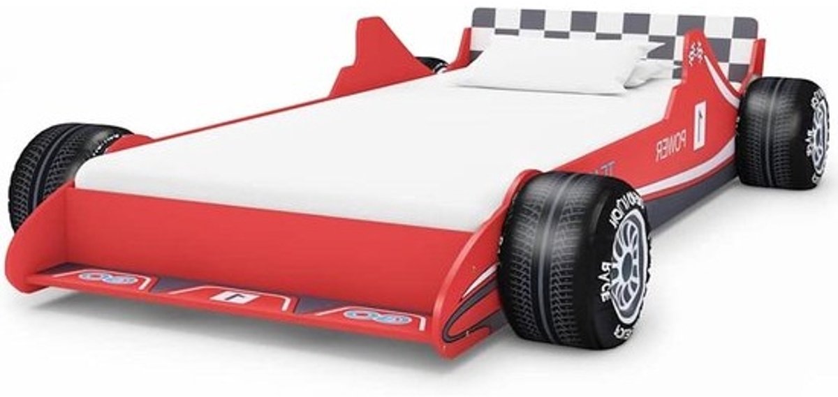 Kinderbed Racewagen - Autobed Junior - Dromen Vangen - Met Zijhekken - 90 x 200 cm - Rood