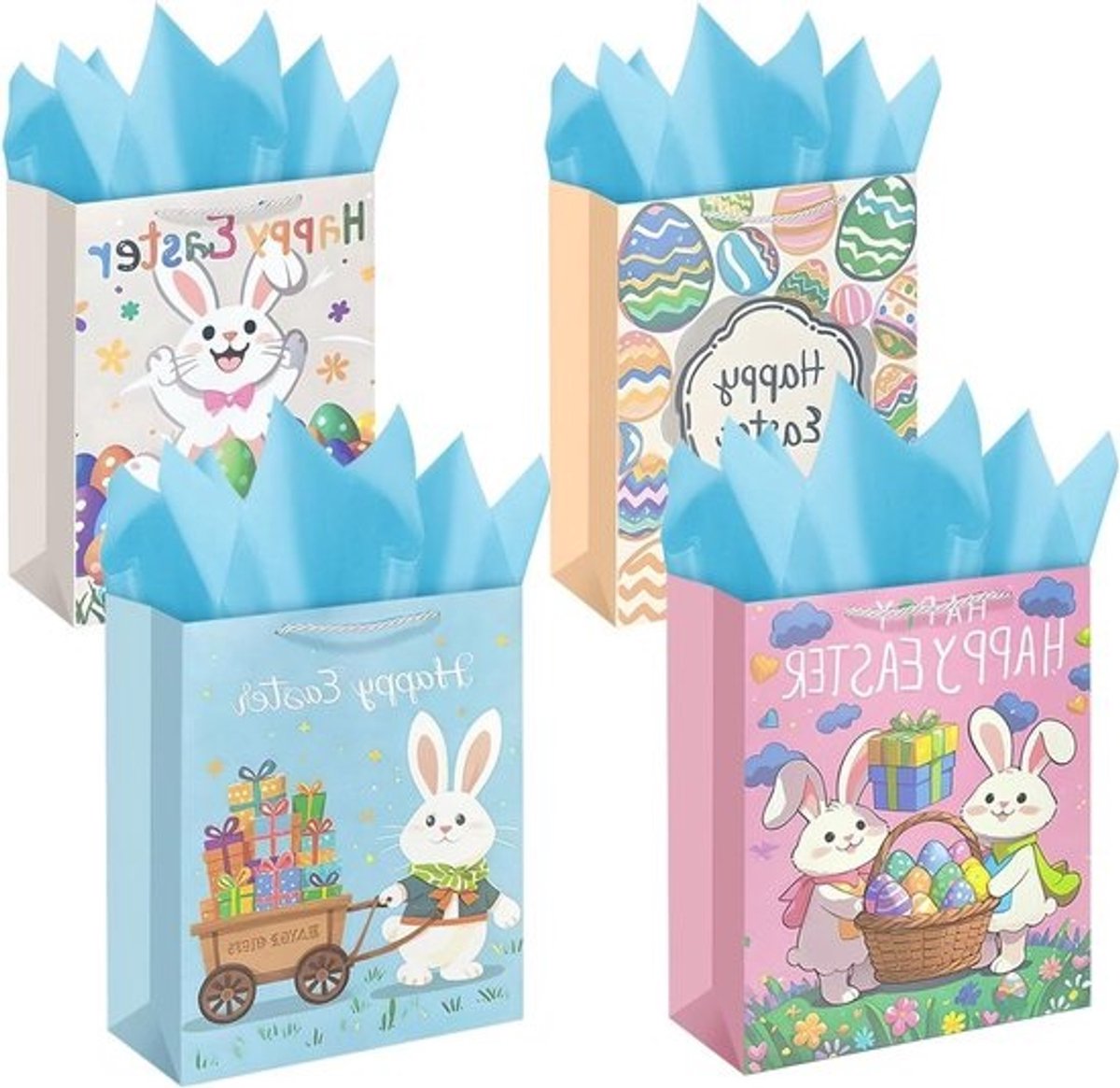 Paasgeschenkzakjes - Cadeautassen Pasen - Cadeaus Inpakken - Extra Grote Maten - 40 cm - Blauw