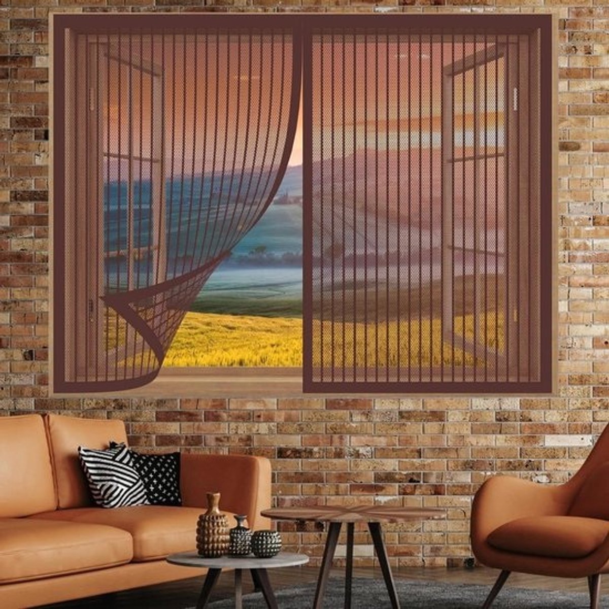 Vliegengordijn Balkondeur - Vliegenraam Magnetisch - Insecten Buiten Houden - Automatische Sluiting - 90 x 120 cm - Bruin
