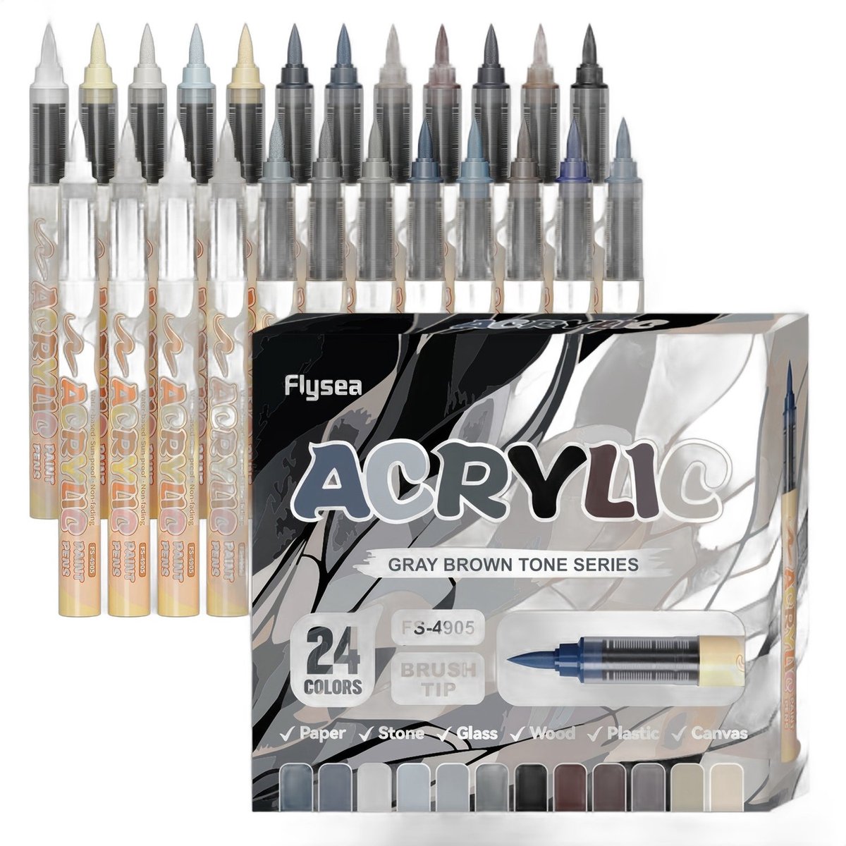 Currero Aquamarkers - Twinmarkers - Brushpennen - Stiften - Markeerstiften Op Waterbasis - Dual Tip - Tekenen En Kleuren - Grijs 24st