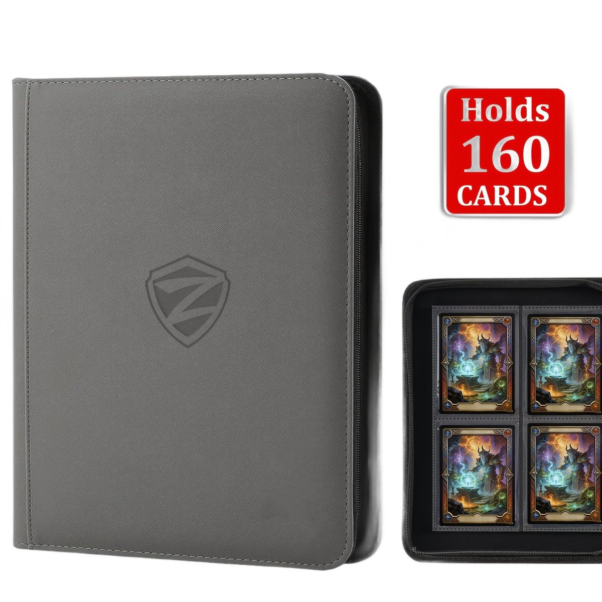 Currero Toploader Binder - Verzamelmap Kaarten - Geschikt voor Pokemon - 4 Pocket - 9 Pocket - 12 Pocket - Trading Card Map - Toploadermap - Inktgrijs - 160 Kaarten
