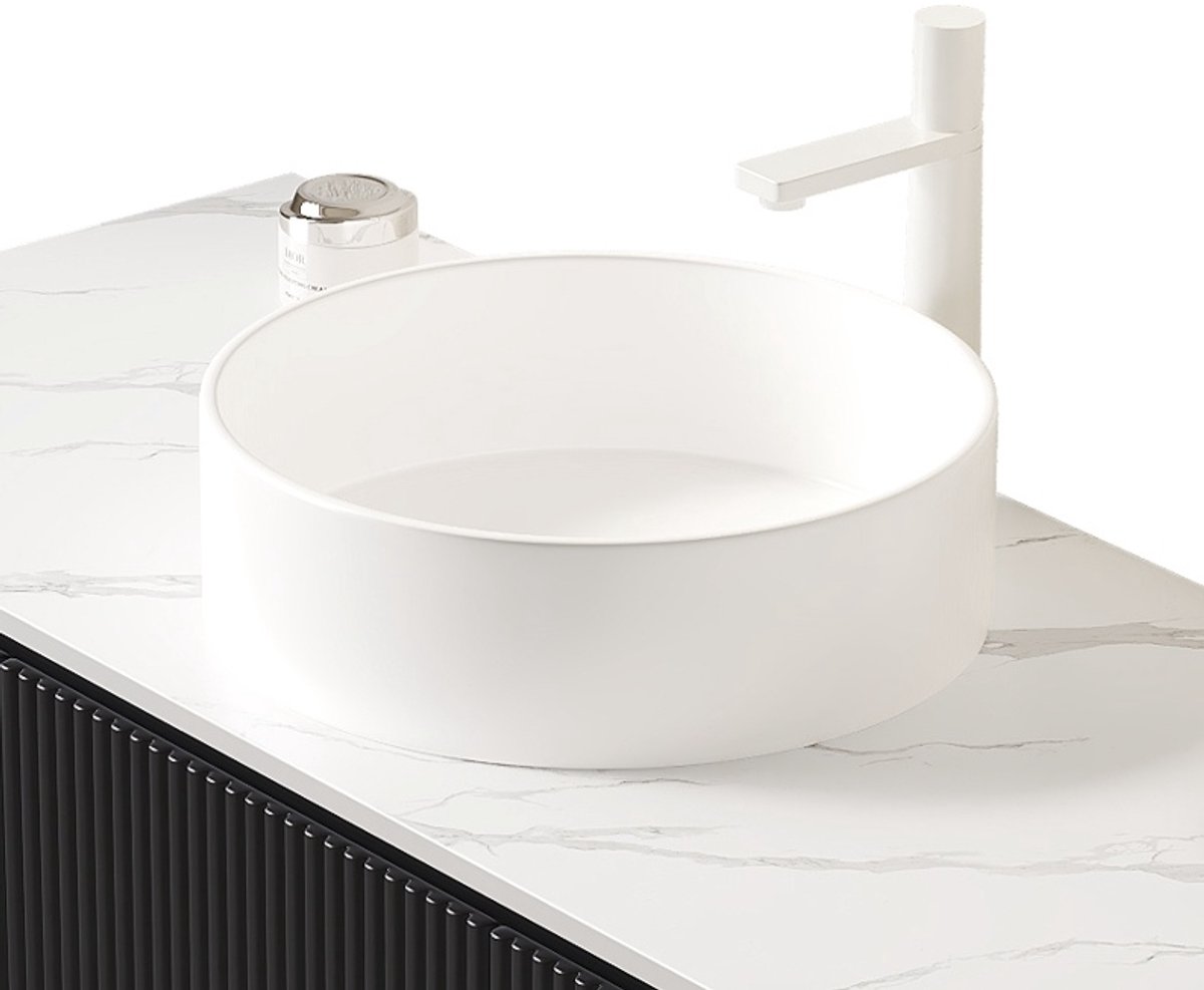 MODFU - Waskom - Rond - Opzetwaskom - Tafelmontage - Keramiek - Wit - 48 Cm
