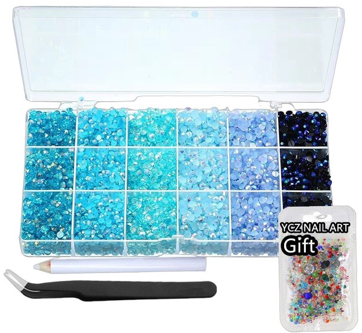 Currero Bedazzle Kit - Bedazzling - Plakstenen - Strass Steentjes - DIY Versieren - Set Met 14.500 Steentjes - 18 Vakken - Nagel Decoratie - AB Glitter - 3/4/5mm - Stijl C